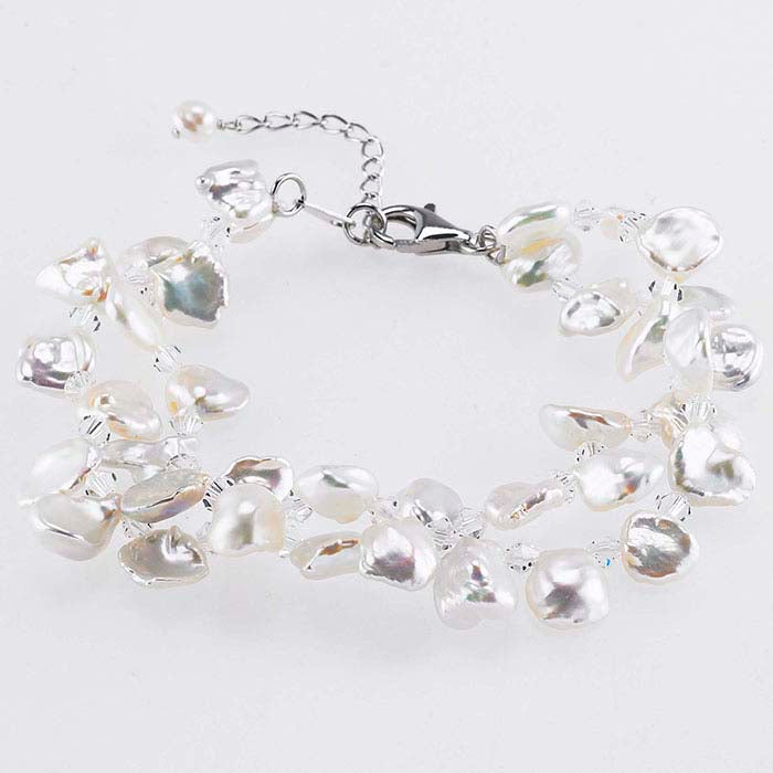 Double-Row Freshwater Keshi Pearls and Swarovski® Crystals Bracelet