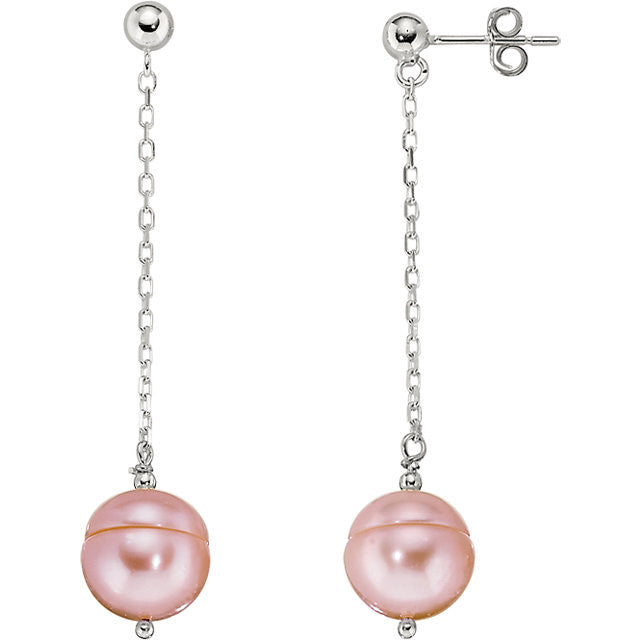 Drop Earrings: Long Pink Circle Pearl: 66289