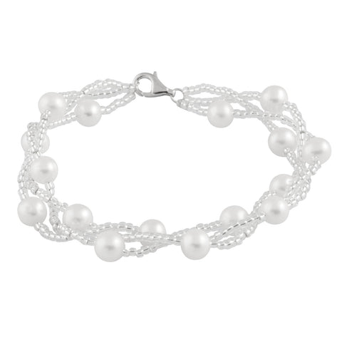 Fancy 3 Strand White "Potato" Pearl Bracelet