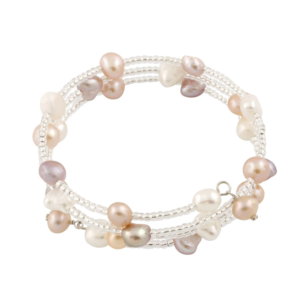 Multi-Color Freshwater Pearl and Glass Bead Wrap Bracelet