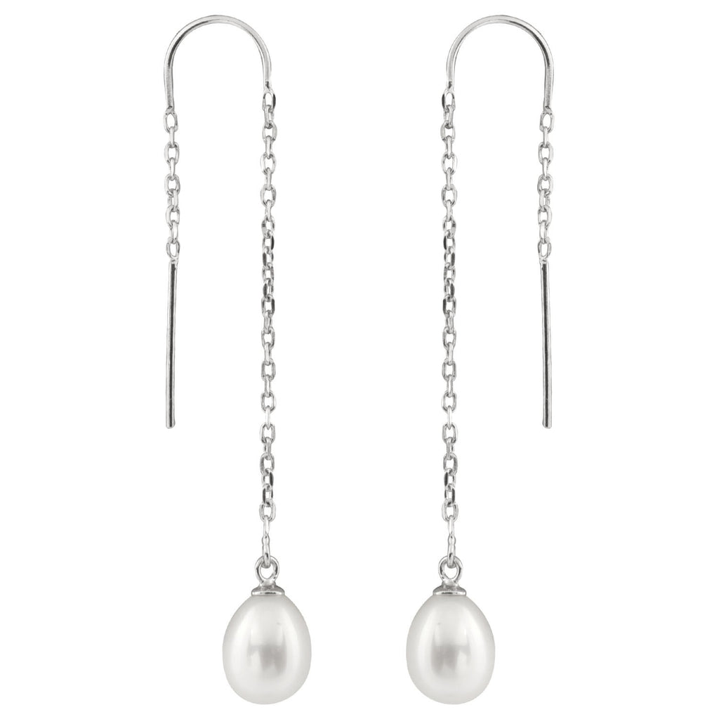 Drop Style Threader Earrings: ESR-295     Classic White, Silver/Grey or Dyed Peacock colours