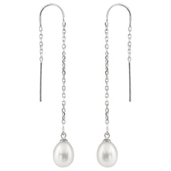 Drop Style Threader Earrings: ESR-295     Classic White, Silver/Grey or Dyed Peacock colours