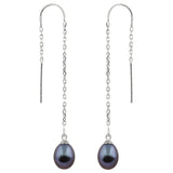 Drop Style Threader Earrings: ESR-295     Classic White, Silver/Grey or Dyed Peacock colours