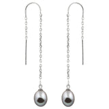 Drop Style Threader Earrings: ESR-295     Classic White, Silver/Grey or Dyed Peacock colours